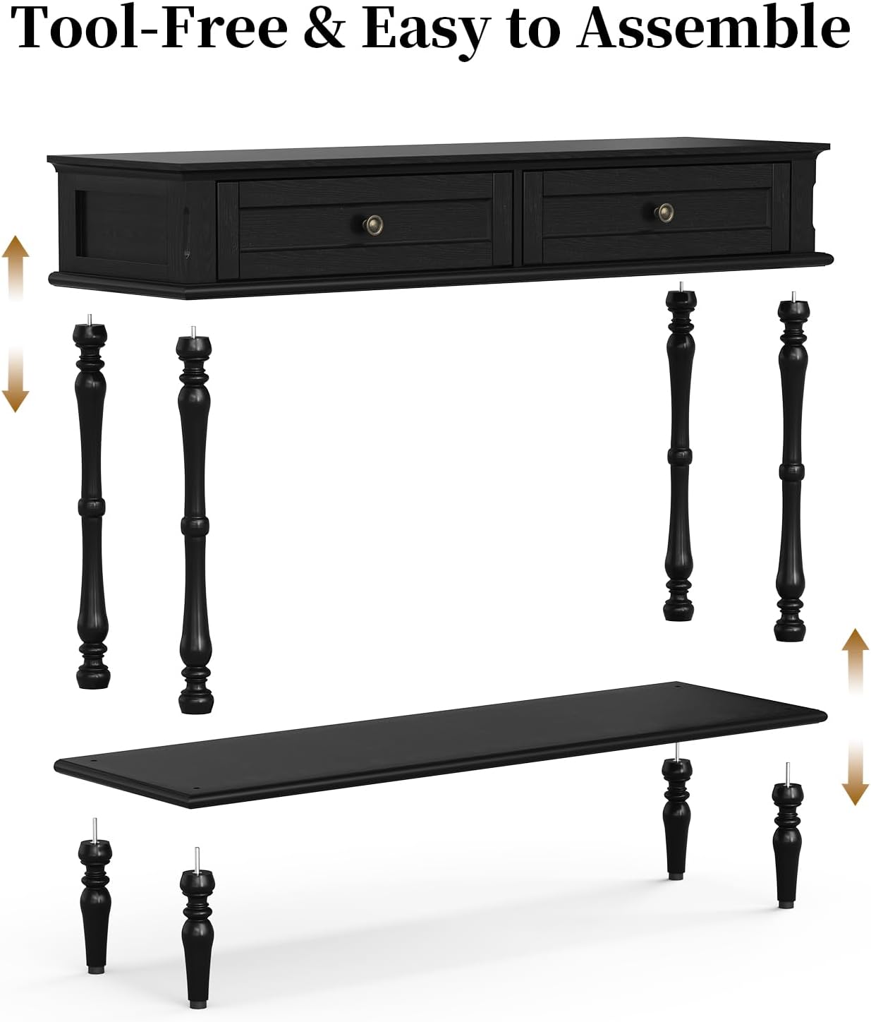 ARTPOWER Console Table for Entryway with 2 Drawers, 10 mins Assembly, Black | Solid Wood Veneer Entry Table, Behind Couch Sofa Table with Open Storage Shelf for Living Room, Foyer, Hallway
