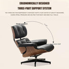 Mid Century Chaise Lounge Chair with Ottoman, Modern Retro Classic Design, PU Leather & Walnut Wood, Heavy Duty Metal Support, Comfortable for Living Room Bedroom Office（Black-Standard）