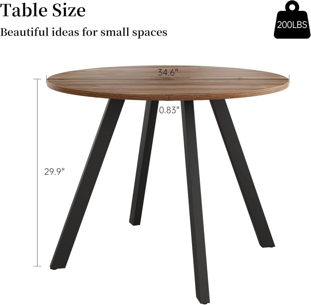 Zerifevni 34.6'' Round Dining Table Mid Century Modern Small Round Coffee Table, Saving Space (Walnut Table)