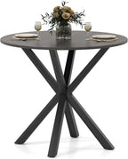 GOFLAME 36” Round Dining Table for 4 People, Wooden Kitchen Table with Intersecting Trestle Legs, Farmhouse Dinner Table for Dining Room, Living Room, Restaurant, Small Space, Dark Grey