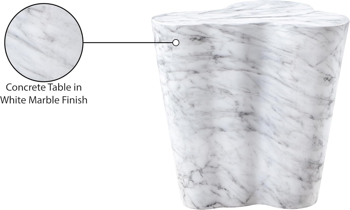 Meridian Furniture 99033White-ET Monza Collection Art Deco Marble Finish Indoor/Outdoor Concrete End Table, 21" W x 18.5" D x 22" H, White