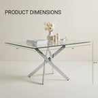 59 Inch Glass Dining Table for 6, Modern Square Kitchen Table with Silver Legs, Spacious Dining Room Furniture for Home, Living Room, Apartment