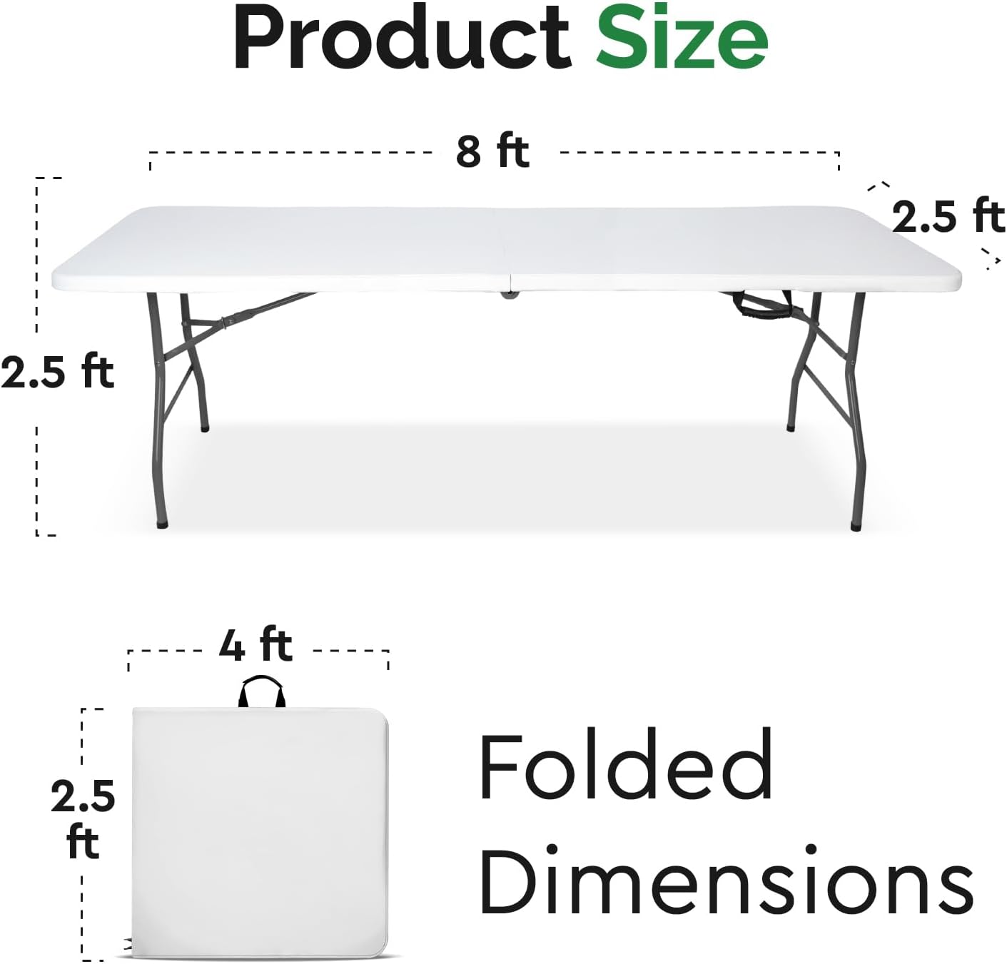 EconoHome White 8ft Folding Table with Handle | Heavy-Duty Foldable Table | Portable Table for Indoor & Outdoor Use | Perfect for Events, Camping, Parties, Dining & More