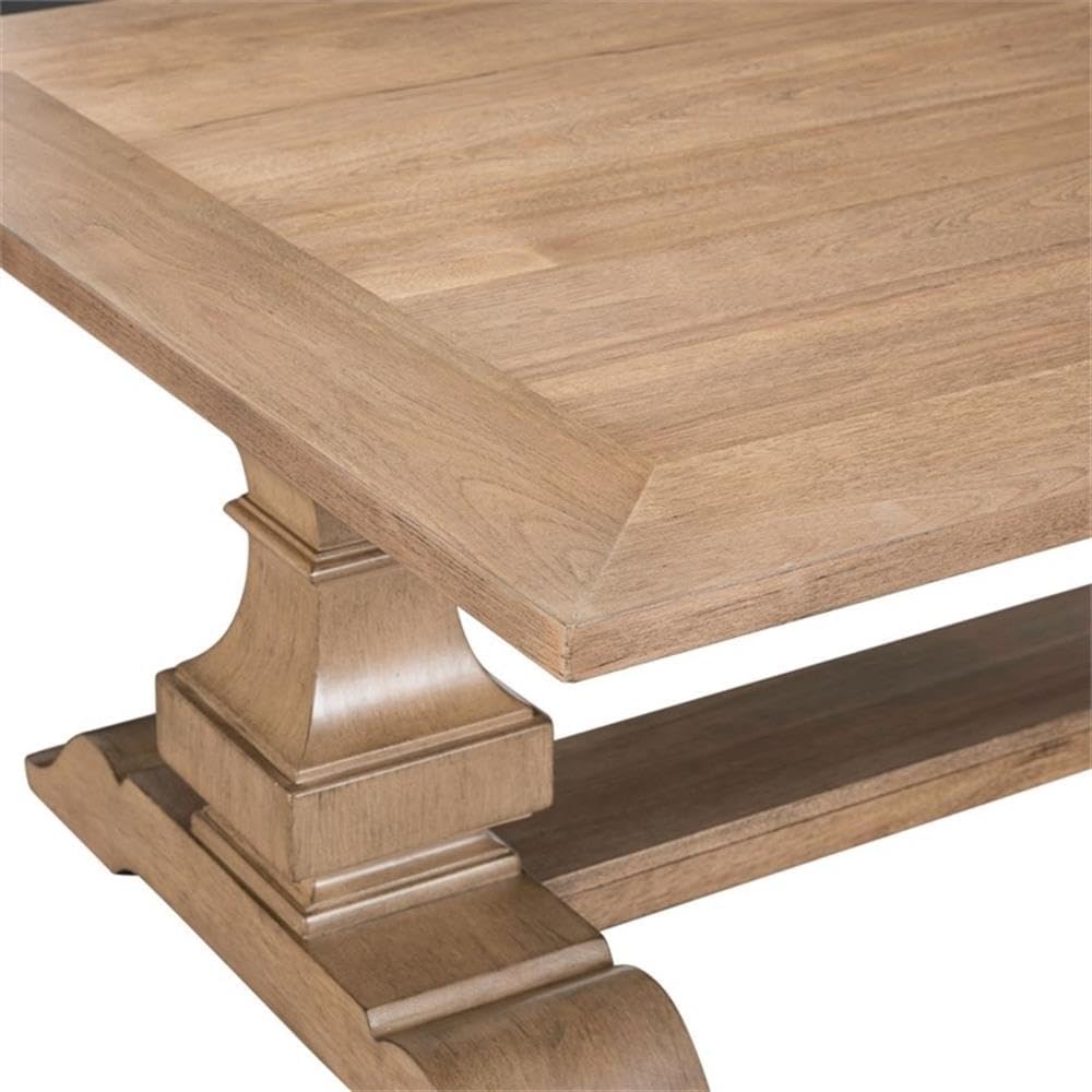 Pemberly Row 3 Piece Cocktail Table Set, Rubberwood and Rustic Birch Veneers, Camel Beige Finish, Includes Rectangular Coffee Table and 2 End Tables, Storage Drawer, Open Shelf, Traditional Living
