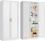 Metal Pantry Cabinet, 71"H x 28"W x 14"D Pantry Cabinets with 2 Doors and 4 Adjustable Shelves, Kitchen Pantry Storage Cabinets, Metal Storage Cabinet for Kitchen, Dining Room, Living Room-White