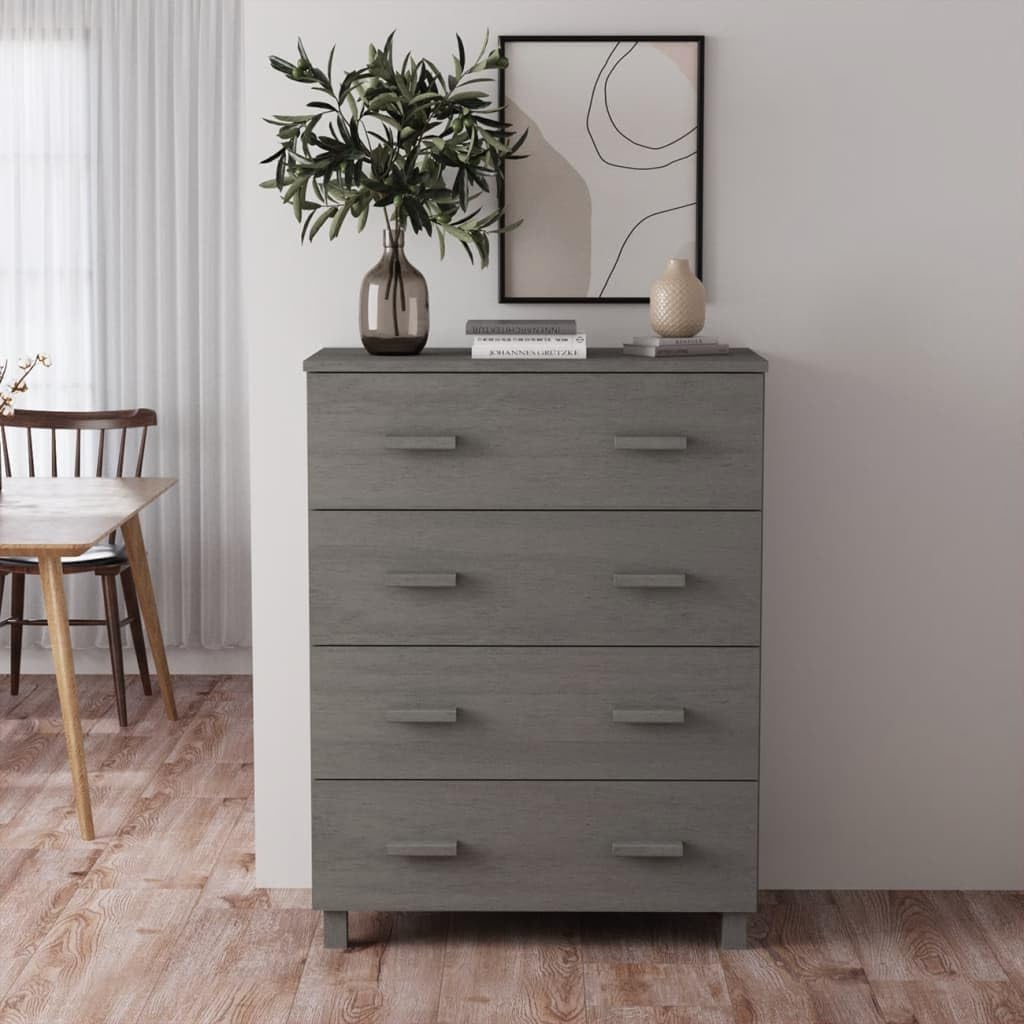 Modern Light Gray Sideboard with 4 Drawers Solid Pine Wood MDF Storage Cabinet for Living Room Dining Area Hallway Buffet Console