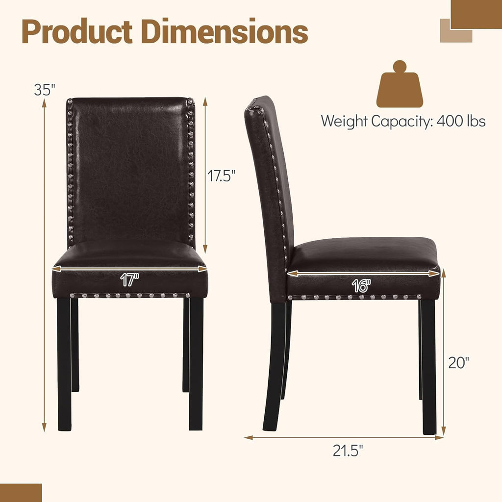GOFLAME Upholstered Dining Chairs Set of 2, Faux Leather Parsons Chairs with Rubber Wood Legs, Padded Seat and Nailhead Trim, Modern Kitchen Chairs for Living Room, Dining Room, Restaurant, Brown