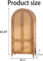 Hassyee Arched Kitchen Pantry Cabinet, Arched Bookcase Rattan Storage Cabinet with Doors Adjustable Shelves, Farmhouse Freestanding Cupboard for Bathroom, Living Room, Dining Room