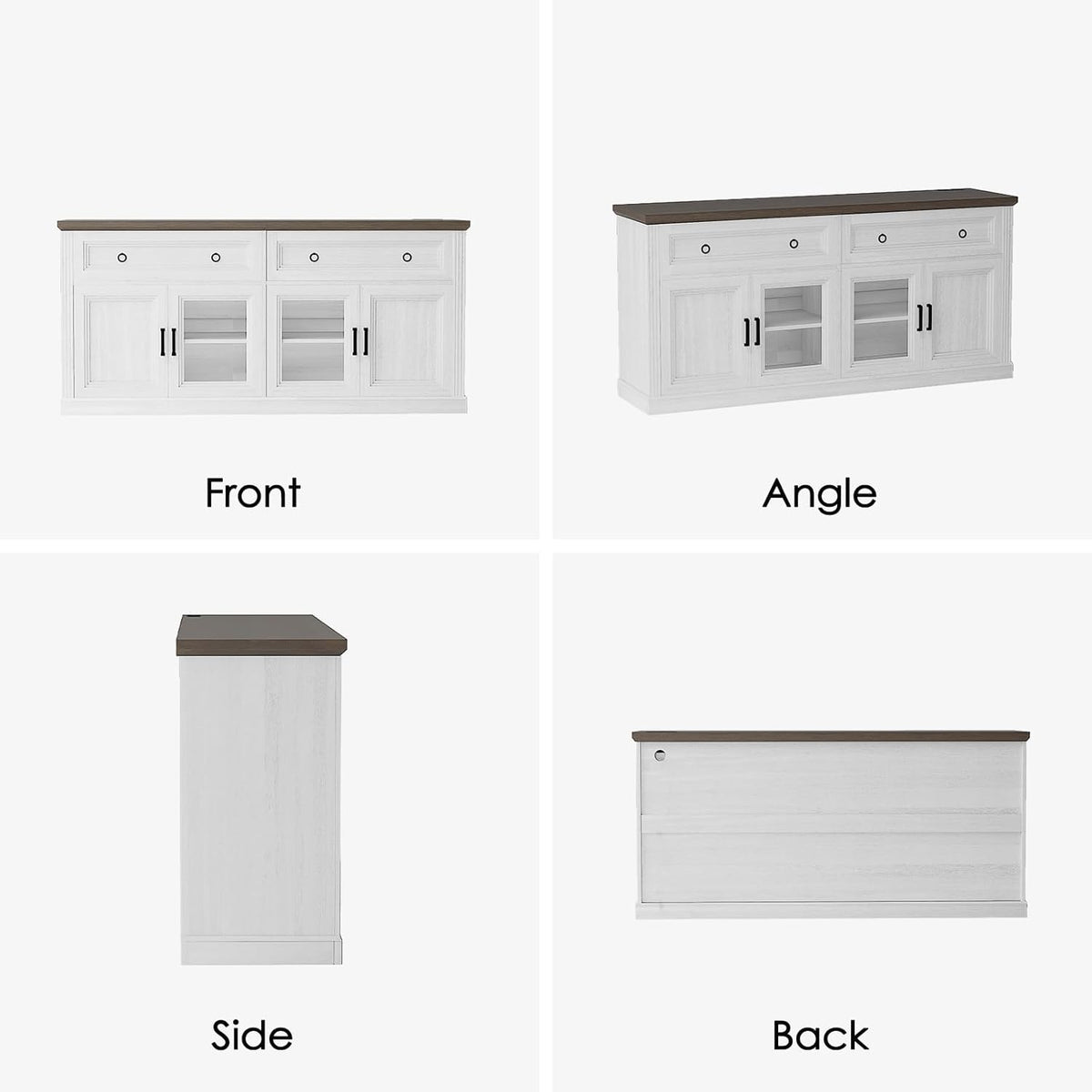 63'' Sideboard Buffet Cabinet with Storage, Modern Credenza with Outlets & LED Light, 2 Drawers, 4 Doors, Adjustable Shelves, Coffee Bar Cabinet for Kitchen Living Room, Antique White