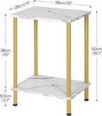 HOOBRO End Table, Small Side Table, Nightstand with 2-Layer Storage Shelves, Sofa Table for Small Spaces, Living Room, Bedroom, Stable Frame, Easy Assembly, Gold and Marble DM09BZ01