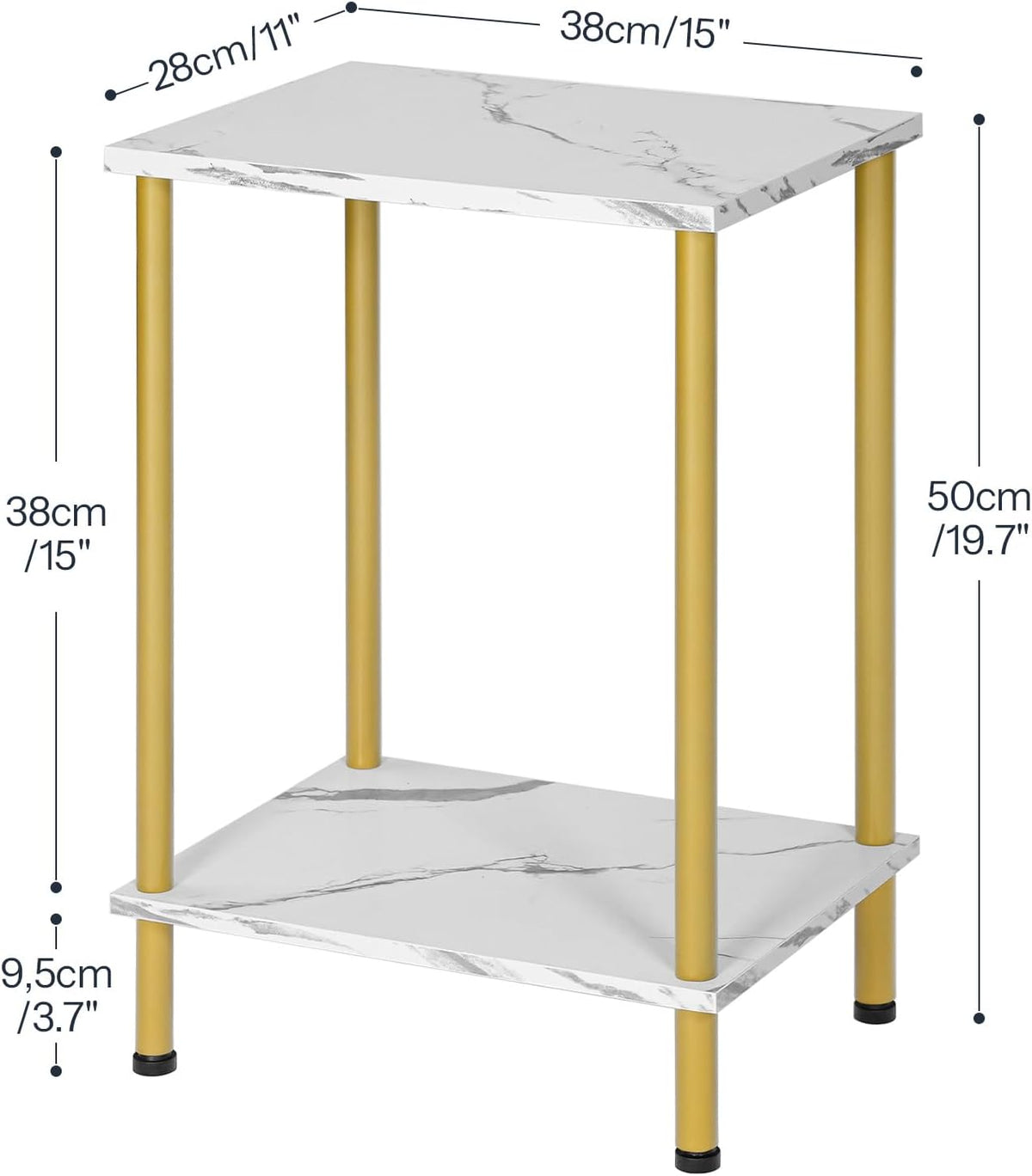 HOOBRO End Table, Small Side Table, Nightstand with 2-Layer Storage Shelves, Sofa Table for Small Spaces, Living Room, Bedroom, Stable Frame, Easy Assembly, Gold and Marble DM09BZ01