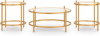 GTU Furniture Casual Glass Square 3-Piece Coffee Table Set, Cocktail Table with 2 Matching End Tables, Gold Finish for Living Room