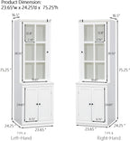 Havemies 75" Freestanding Pantry Cabinet with Glass Lattice Door, Large Farmhouse Kitchen Storage with Double-Action Hinges for Dry Food & Supplies, White
