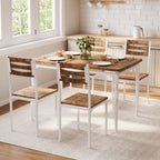 GarveeHome 5 Piece Dining Table Set, Industrial Style Dining Table and Chairs Set for 4, Kitchen Table Set for Dining Room Kitchen Apartment, White Brown