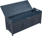 Storage Bench with 3 Shutter-Shaped Doors, Wood Shoe Bench with Removable Cushion and Hidden Storage Space for Entryway, Living Room, Hallway 43.5" L*16" W*18" H Antique Navy