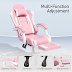 MoNiBloom Gaming Chair, Footrest & Lumbar Support, Height Adjust, Pink | Headrest & Lumbar Support, Ergonomic Computer chair, for Girl women Adult Teen Office or Gaming,Swivel game chair