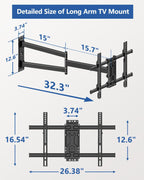 FORGING MOUNT Corner TV Wall Mount Long Arm TV Mount for 32-75 inch TVs | Single Stud Full Motion Articulating TV Bracket with 33” Extension, Swivel Tilt, Max VESA 600x400mm, Holds up to 100 lbs