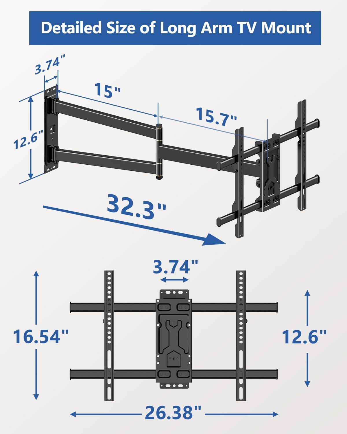 FORGING MOUNT Corner TV Wall Mount Long Arm TV Mount for 32-75 inch TVs | Single Stud Full Motion Articulating TV Bracket with 33” Extension, Swivel Tilt, Max VESA 600x400mm, Holds up to 100 lbs