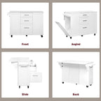 50.7" Kitchen Island with Trash Can Storage Cabinet & Drop Leaf | Island Table for Kitchen, White Faux Marble Top, Double-Tier Pull-Out Cabinet, Foldable Workspace, 5 Wheels