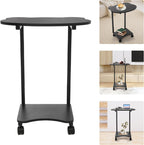 Portable Mobile Desk Side Table with Wheels, C Shaped White End Table for Bedrooms, Living Rooms, Offices, Reception Rooms, Panda Shaped Desktop