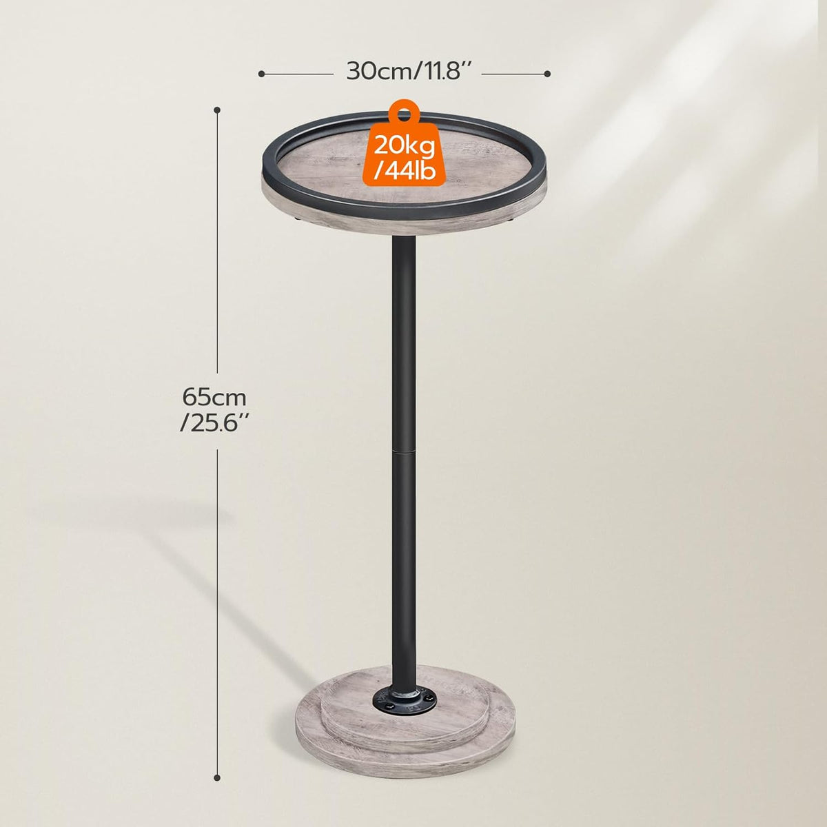 HOOBRO Small Round Side Table, Drink Table, Coffee Martini Table with Pedestal Accent for Small Spaces in Living Room, Bedroom, Sofa Couch, Greige and Black BG168BZ01