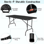 Folding Table 6ft Foldable Table with Built in Handle & Steel Legs / 6FT Heavy Duty Folding Portable,Perfect for Party, Dining Indoor/Outdoor Events, Tailgating & Backyard BBQ, Black
