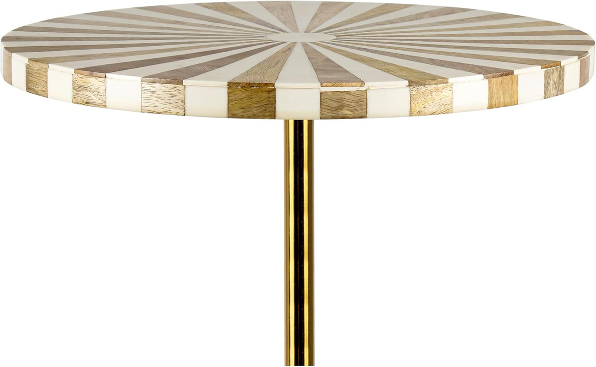 JONATHAN Y Calix 23.5" Round Sunburst Pedestal Drink Table, Light Brown | Modern Art Deco Style, Glossy Gold Metal Candlestick Leg, Ideal For Small Spaces, Living Room Or Bedroom, Spill-Proof Top