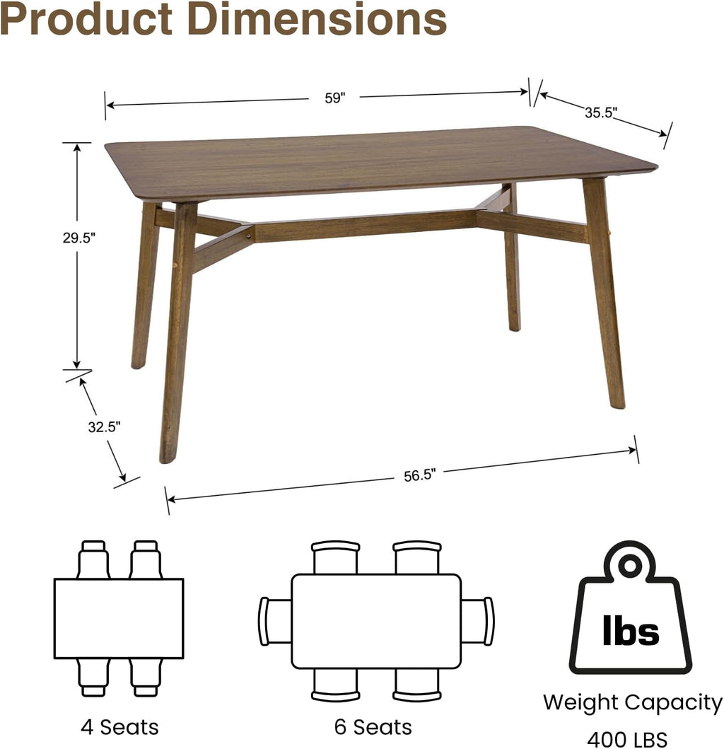 DUOMAY Modern Wooden Dining Table for 4-6 People, 59" Large Rectangular Dinner Table with Wood Legs for Home Dining Room Restaurant Farmhouse Kitchen, Brown