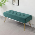 Velvet Button-Tufted Entryway Bench, 39.37" Modern Upholstered Bedroom Bench with Gold Metal Legs, Padded Rectangular End of Bed Bench for Living Room, Dining Room (Blackish Green)