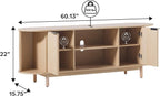 Walker Edison Modern Curved Reeded TV Stand for TVs up to 70 Inches, Credenza with Sliding Doors and Adjustable Shelves, TV Stand with Cord Management Cutout, 60 Inch, Coastal Oak
