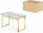 51''Glass Dining Table, Modern Rectangle Kitchen Table with Tempered Glass Tabletop and Metal Leg for 4, Writing Table Desk, for Kitchen Dining Living Room (Golden)