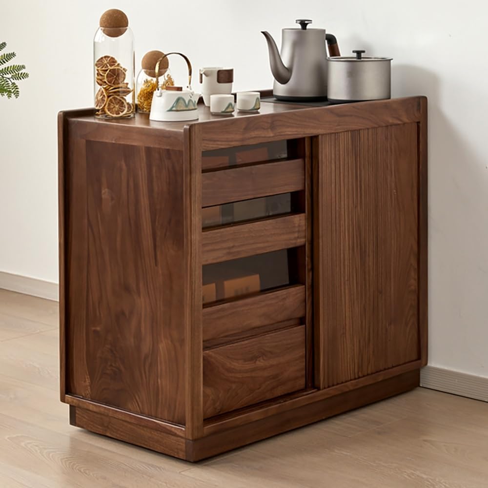 ENGENDER Couch Side Table 78x41x69cm Walnut Home Sofa Side Cabinet, Living Room Movable Tea Set Storage Display Table Narrow End