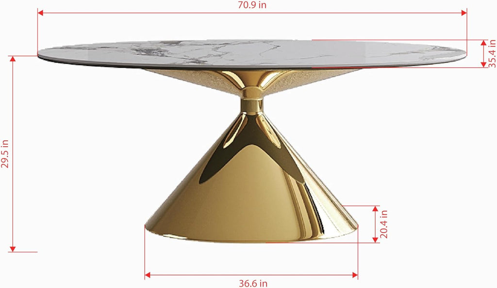 71" Oval Marble Dining Table with Gold Stainless Steel Base,Oval Kitchen Table for 4-6 People,Elegant Contemporary Dining Table