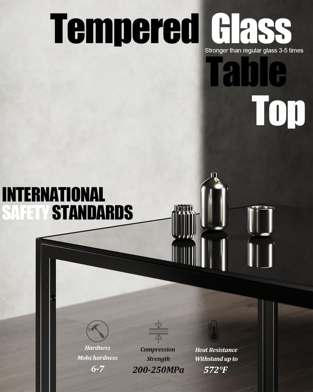 Dining Table Set for 4, Kitchen Table and Chairs Set of 4, 5 Piece Modern Dining Room Table Set with Tempered Glass Top and PU Leather Chairs for Small Space, Apartment, Poker