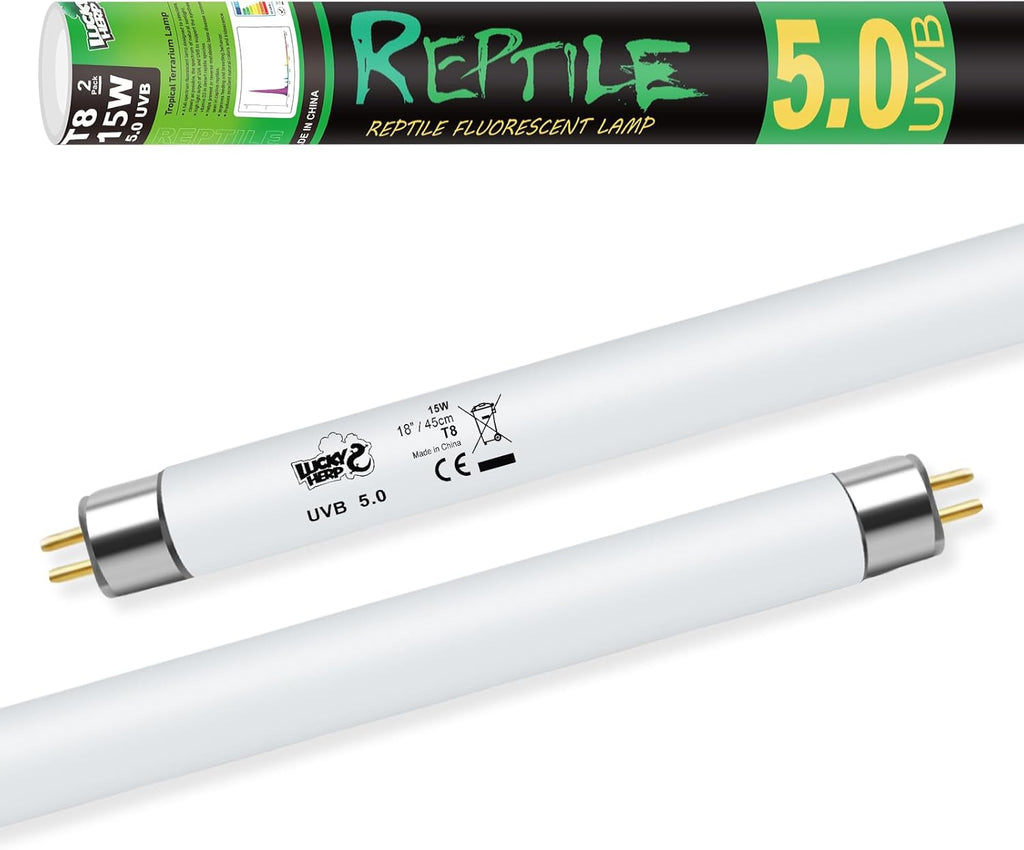 LUCKY HERP T8 15W UVB 5.0 Reptile Light, 18inch UVA UVB Reptile Light Bulb 2 Pack, Fluorescent Lamp for Reptiles Amphibians Lizards Chameleons