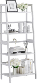 HITNET Ladder Shelf, 4 Tier Bookshelf, Floor Standing Bathroom Storage Rack with Bamboo Frame, Home Office Open Display Bookcase, White