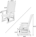 Poly Lumber Patio Glider with Cup Holders, High Backrest and Deep Contoured Seat, HIPS Material, All-Weather Resistant, Heavy Duty 700 Pounds (White, 1-Seat)