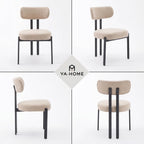 Ya-Home Modern Dining Chairs Set of 2, Chenille Kitchen Chairs, Khaki | Curved Back Upholstered Chairs With Black Metal Legs, Armless Dining Room Chairs Guest Chairs for Restaurant/Home Kitchen