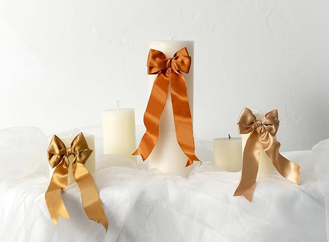 Champagne Gold Satin Ribbon Double-Faced Wired Ribbons for Gift Wrapping Flower Bouquet Bows Wedding Invitation Christmas Decor Crafts 1-1/2 Inch 10 Yards