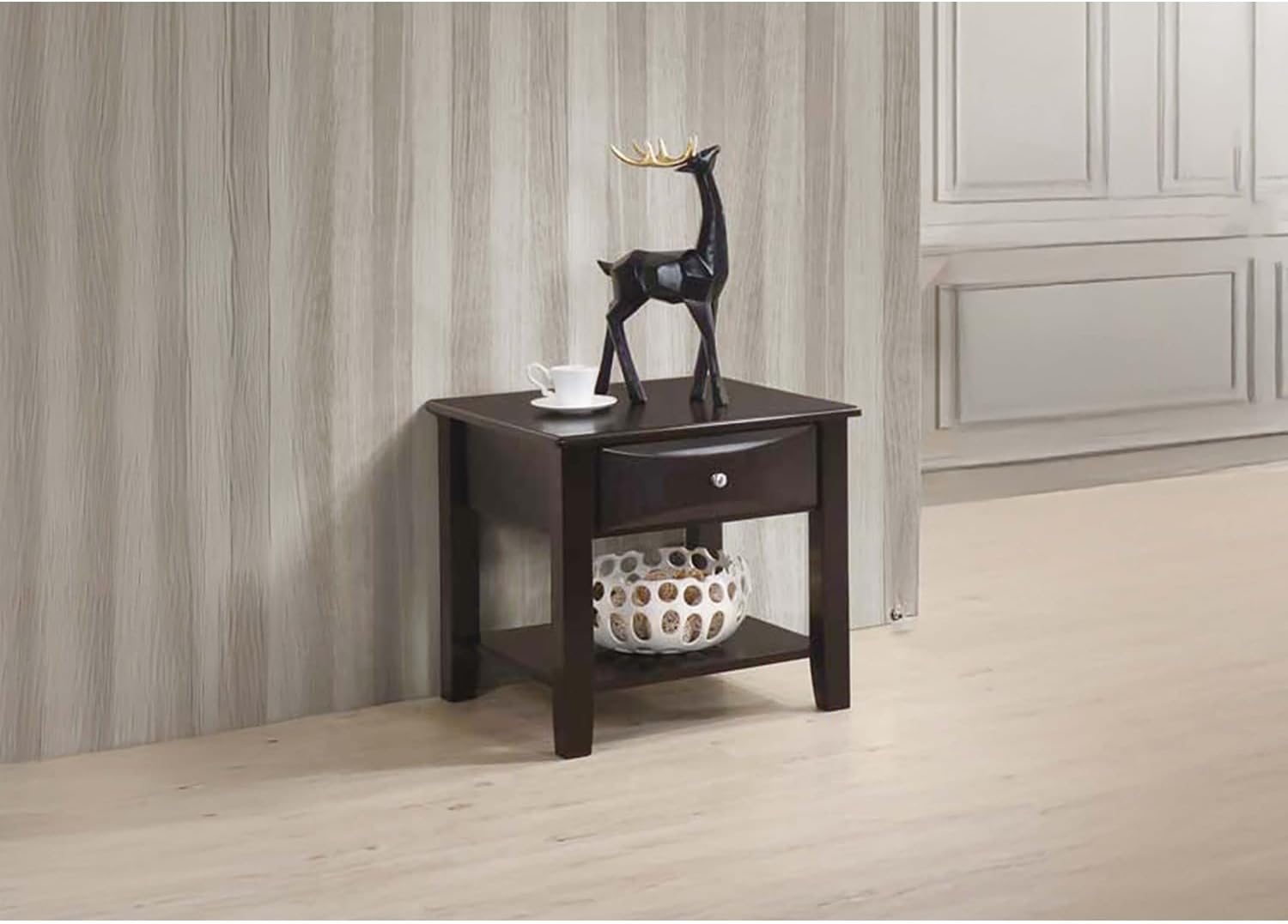 4pc Occasional Tables Set Living Room Coffee and Console Table 2X End Tables Wooden Classic Drawers Open Storage Shelf Base