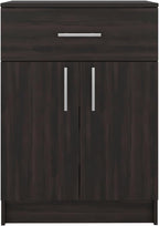 DEPOT E-SHOP 24" Barbados Pantry Cabinet 33" H with Top Drawer, Double Doors and Interior Shelves, Dark Walnut – Tall Kitchen Storage & Pantry Organization