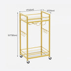 TUTOTAK Gold Bar Cart with 2 Mirrored Shelves, Wine Rack & Glass Holder | 2-Tier 17 Inch Wide Home Bar Serving Carts, Small Mobile Kitchen Shelf with 6 Hooks, Gold BC01BB031M