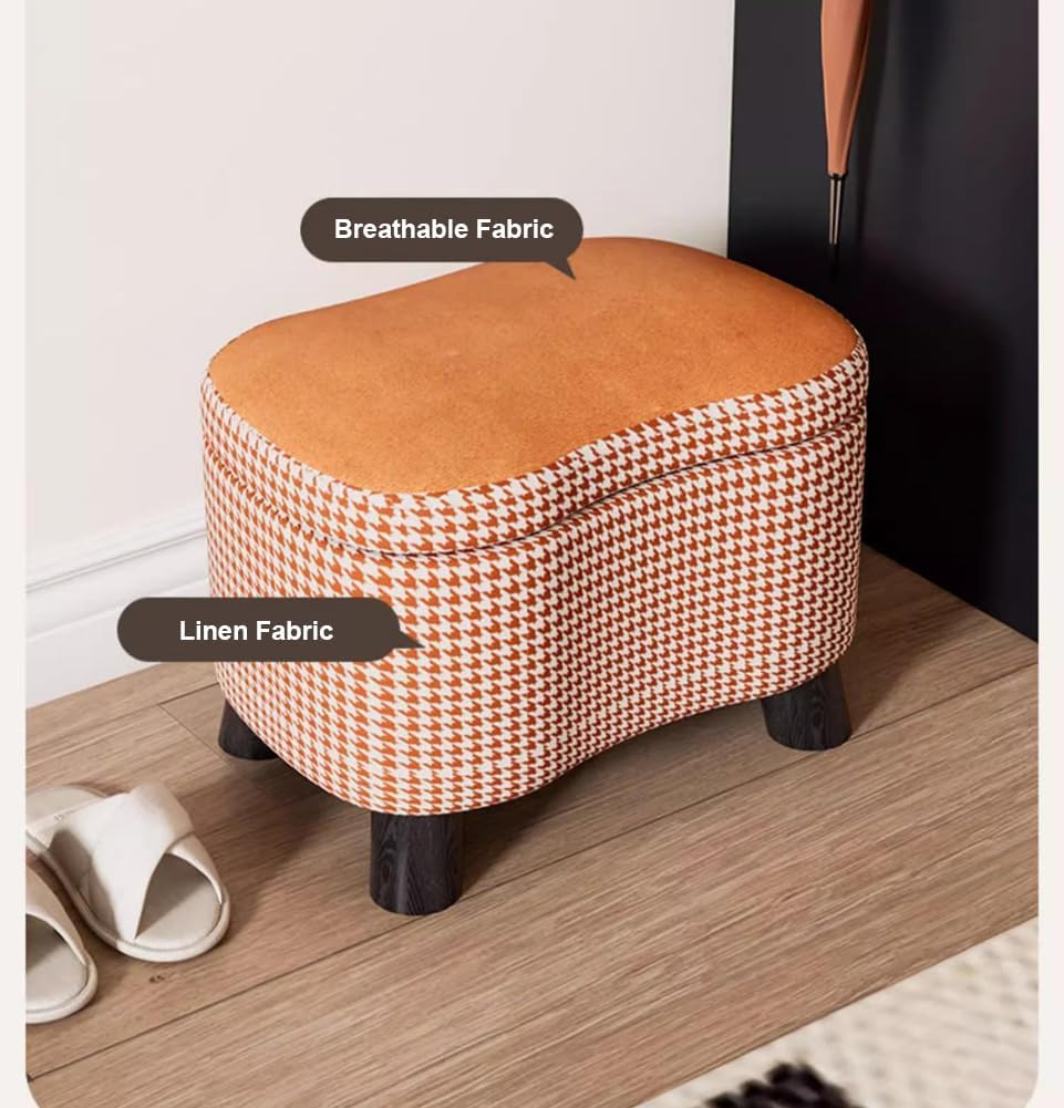 Storage Ottoman with Removable Cover,Soft Foot Rest Stool Upholstered Padded Seat with Large Storage Space,Shoes Changing Stool for Living Room Entryway (Beige)