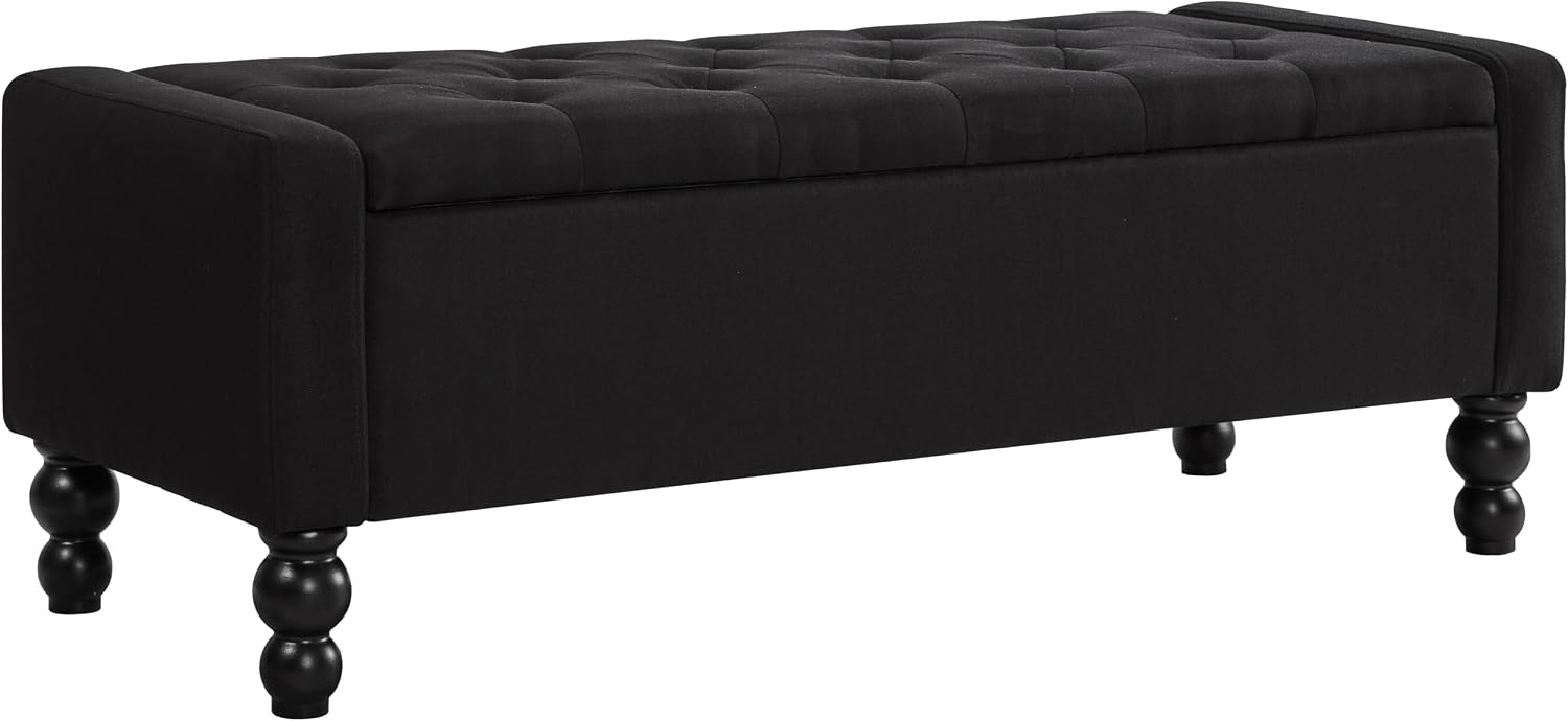 50" W Storage Ottoman Bench with Safety Hinge, Load up to 660 lb Ottoman with Storage, Upholstered Tufted Entryway Bench with Seating for Living Room, Bedroom, Entryway, Black