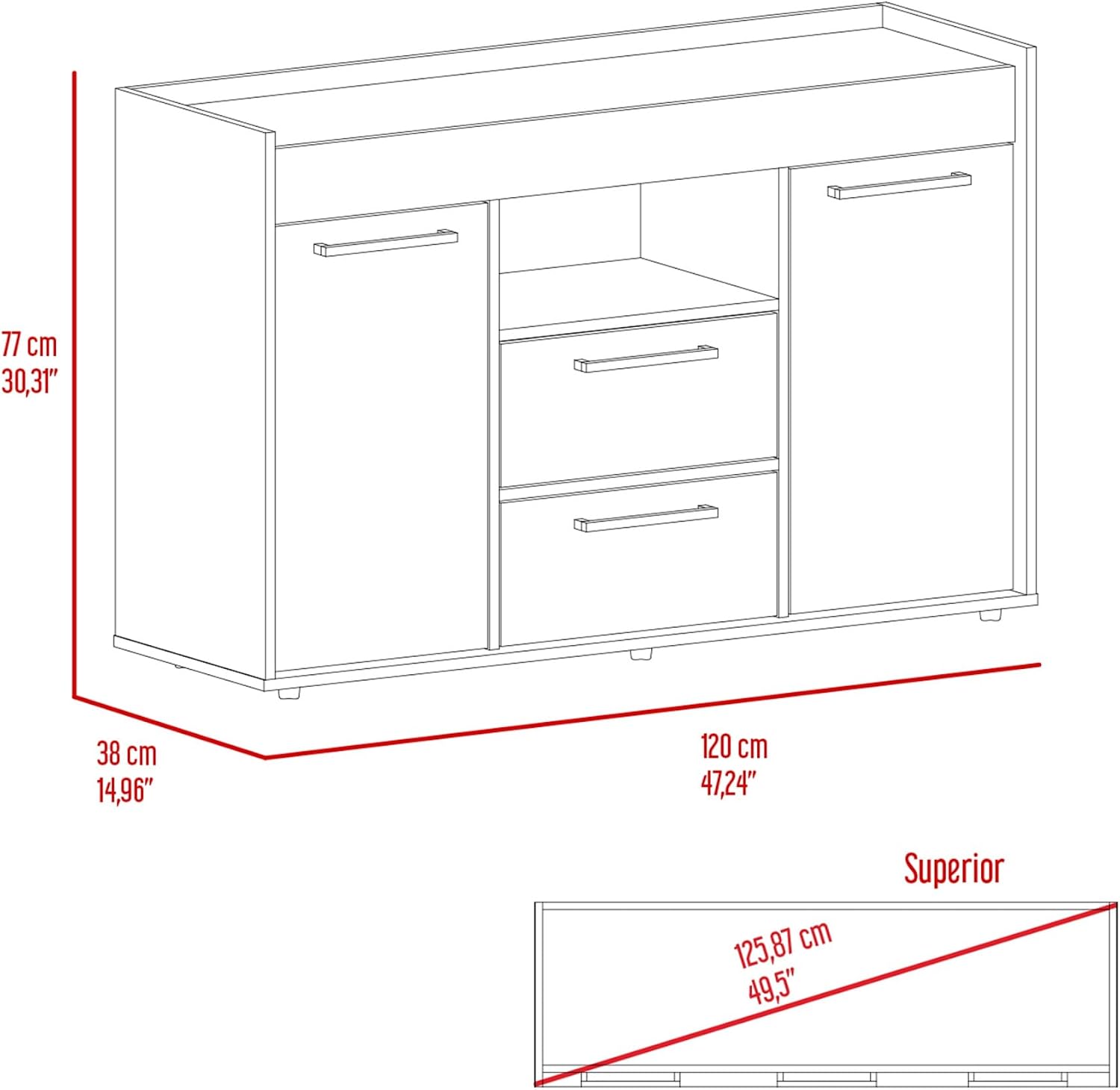 2-Drawer Sideboard Dark Walnut,Large Capacity Dining Cabinet,for Kitchen