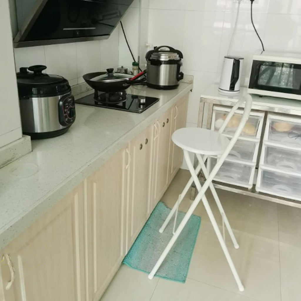 Modern Breakfast Bar Stools Foldable Stool Wooden Round Seat Folding Stool with Back Footrest Folding Bar Stool Seat Height 26in/28in/30in for Dining Room/Kitchen/Balcony/Living Room