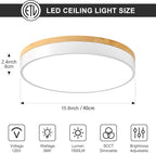 Dimmable Wood LED Ceiling Light Fixture, White Round Low Profile Flush Mount Ceiling Lighting, Modern 5CCT 2700K-6000K Ceiling Lamp for Living Room Hallway Kitchen Bedroom, 15.8in, YY20240516D