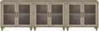 WAMAPT Farmhouse Sideboard Credenza with 6 Glass Doors, Large Coffee Bar Table with Adjustable Shelf, Wood Kitchen Storage Cabinets, Modern Buffet Cabinet for Dining Room, Grey, 101"