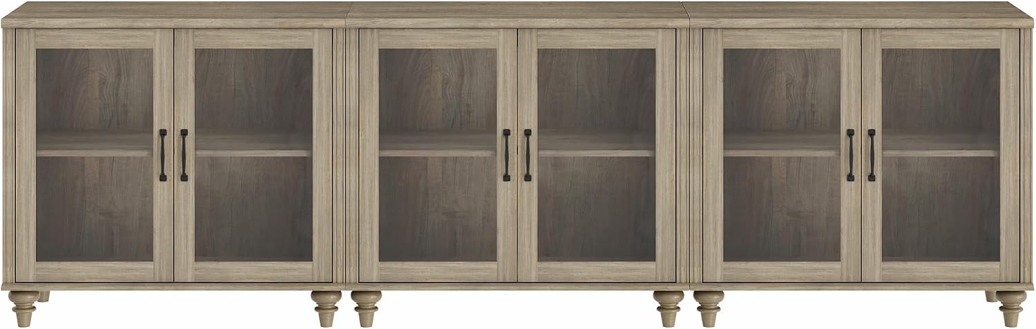 WAMAPT Farmhouse Sideboard Credenza with 6 Glass Doors, Large Coffee Bar Table with Adjustable Shelf, Wood Kitchen Storage Cabinets, Modern Buffet Cabinet for Dining Room, Grey, 101"
