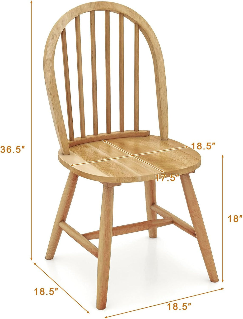18" Oak Dining Chairs Set of 2, Wood Windsor Chair with Spindle Back for Country Farmhouse Kitchen Island